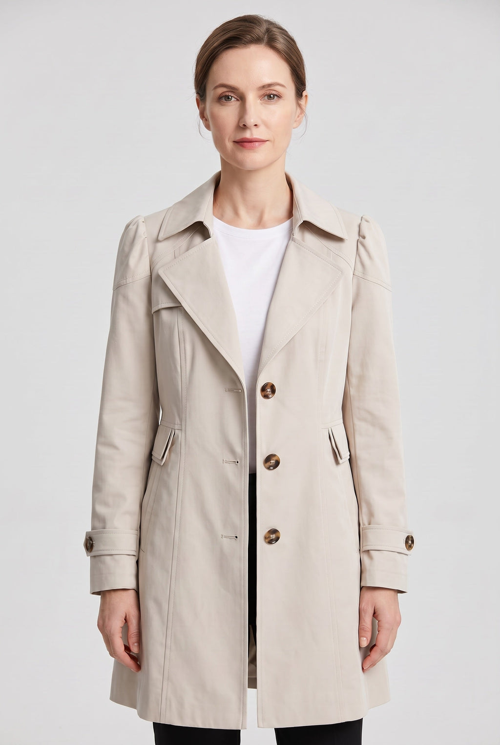 Women's Single Breasted Long Trench Coat with Lapel Collar