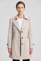 Women's Single Breasted Long Trench Coat with Lapel Collar