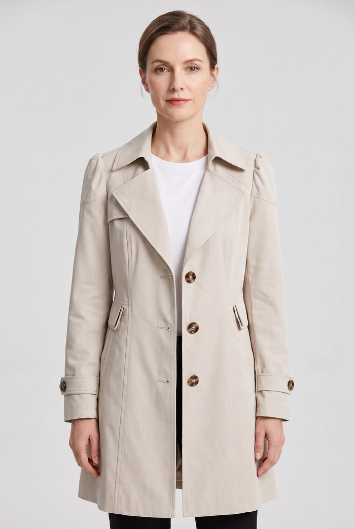 Women's Single Breasted Long Trench Coat with Lapel Collar