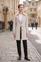 Women's Single Breasted Long Trench Coat with Lapel Collar