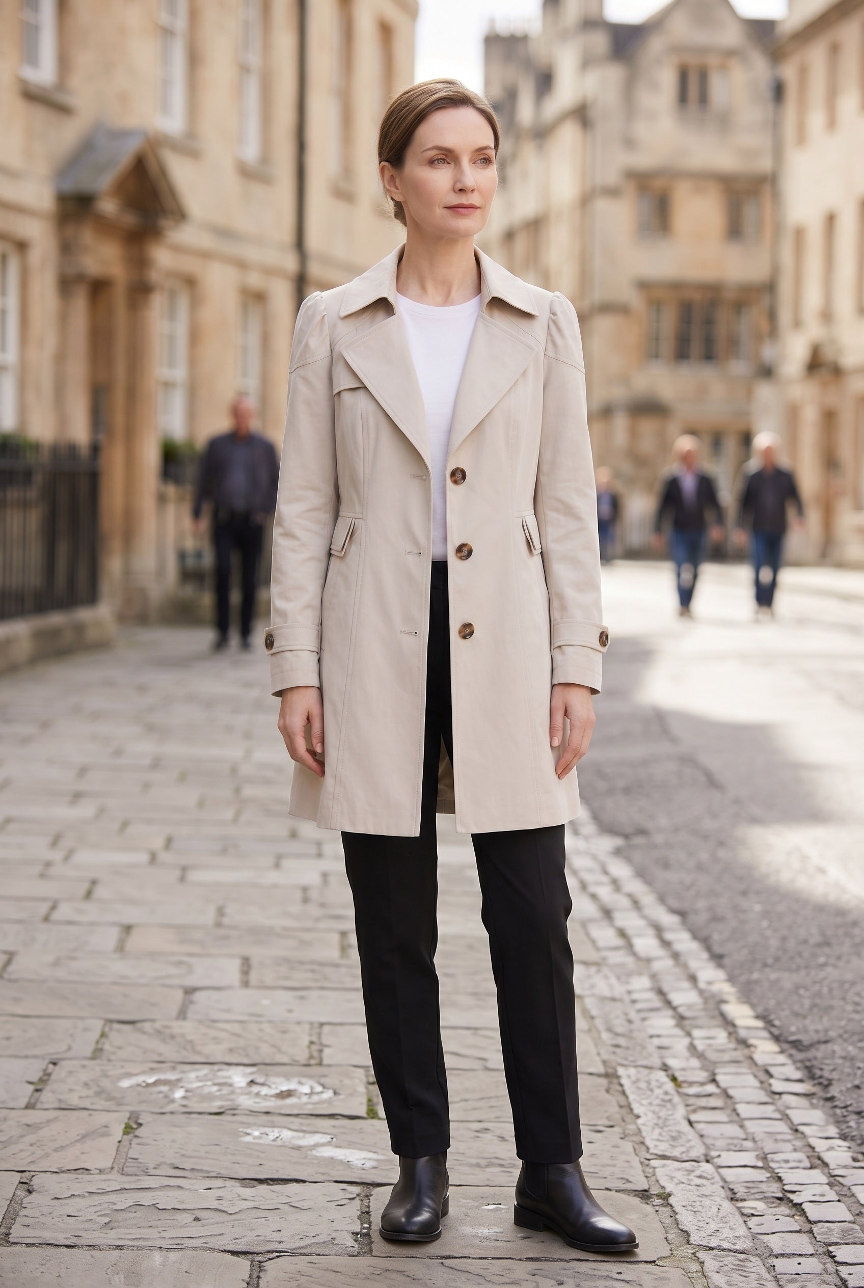 Women's Single Breasted Long Trench Coat with Lapel Collar