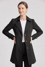 Women's Single Breasted Long Trench Coat with Lapel Collar