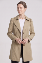 Women's Single Breasted Long Trench Coat with Lapel Collar