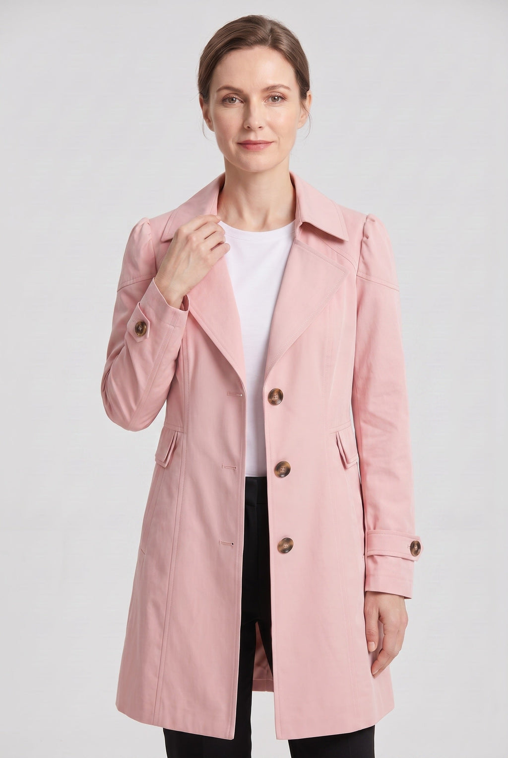 Women's Single Breasted Long Trench Coat with Lapel Collar