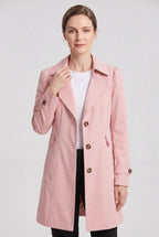 Women's Single Breasted Long Trench Coat with Lapel Collar