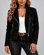 Women's Slim Fit Suede Style Biker Jacket with Zip Front