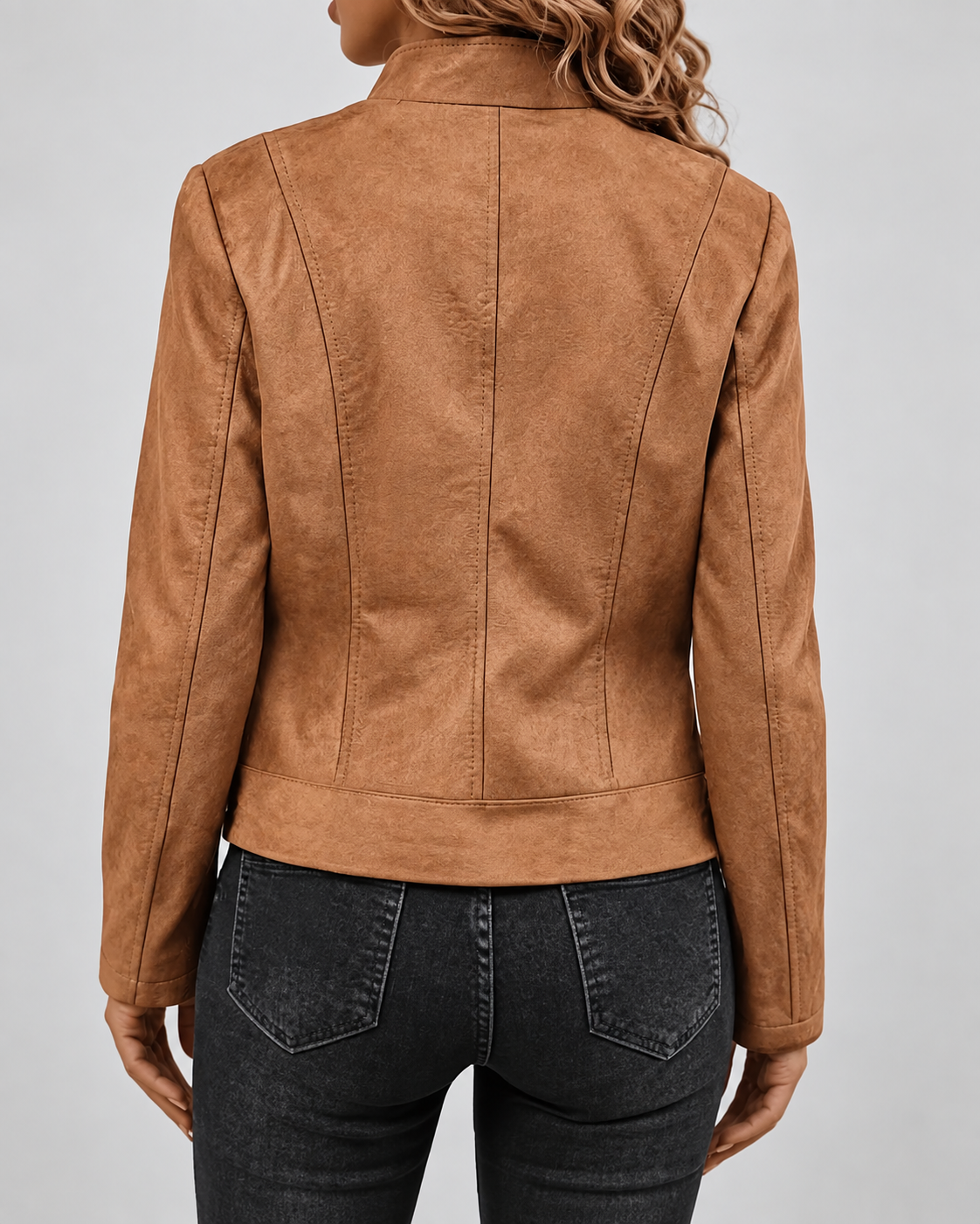 Women's Slim Fit Suede Style Biker Jacket with Zip Front