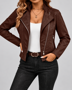 Women's Slim Fit Suede Style Biker Jacket with Zip Front