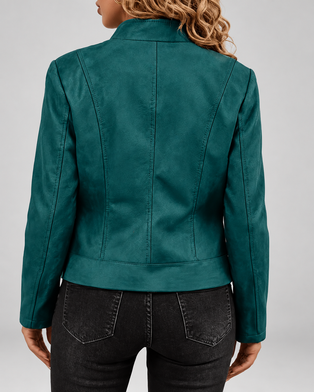 Women's Slim Fit Suede Style Biker Jacket with Zip Front