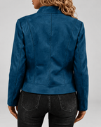 Women's Slim Fit Suede Style Biker Jacket with Zip Front