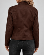 Women's Slim Fit Suede Style Biker Jacket with Zip Front