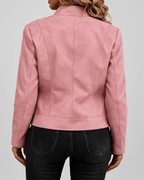 Women's Slim Fit Suede Style Biker Jacket with Zip Front
