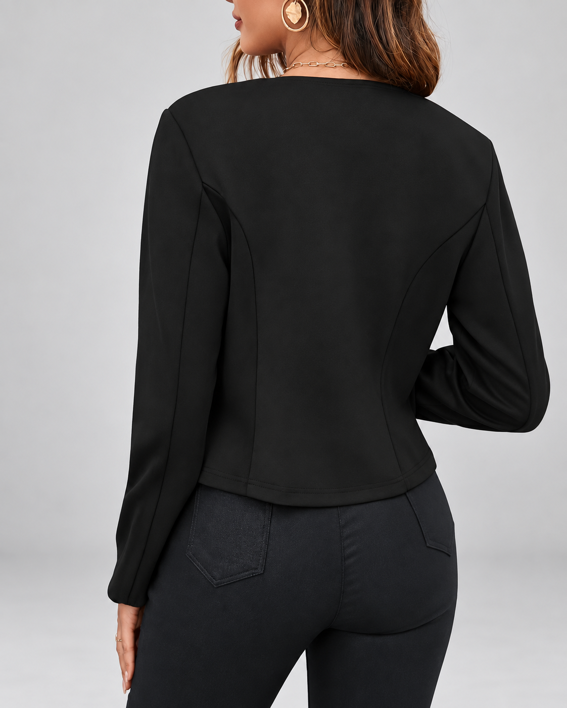Women's Slim Fit Suede Style Jacket with Round Neck and Zip Front