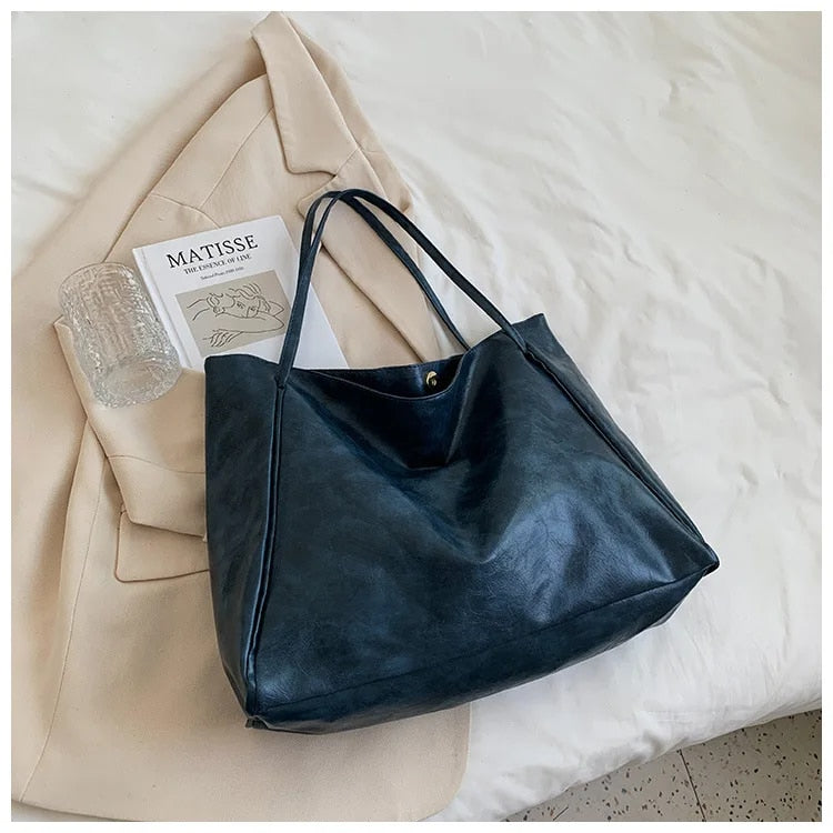 Women's Soft Faux Leather Shopper Tote Bag