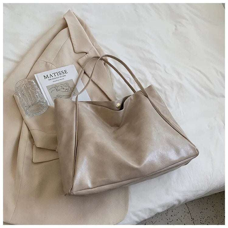 Women's Soft Faux Leather Shopper Tote Bag