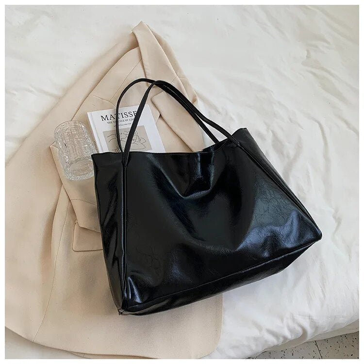 Women's Soft Faux Leather Shopper Tote Bag