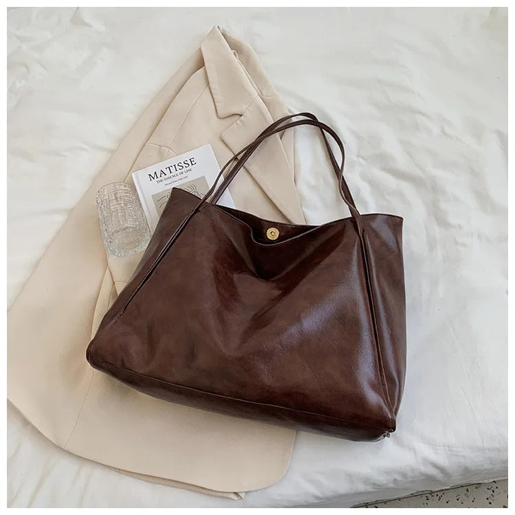 Women's Soft Faux Leather Shopper Tote Bag