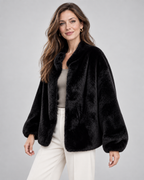 Women's Soft Teddy Fleece Jacket with Stand Collar and Zip Front