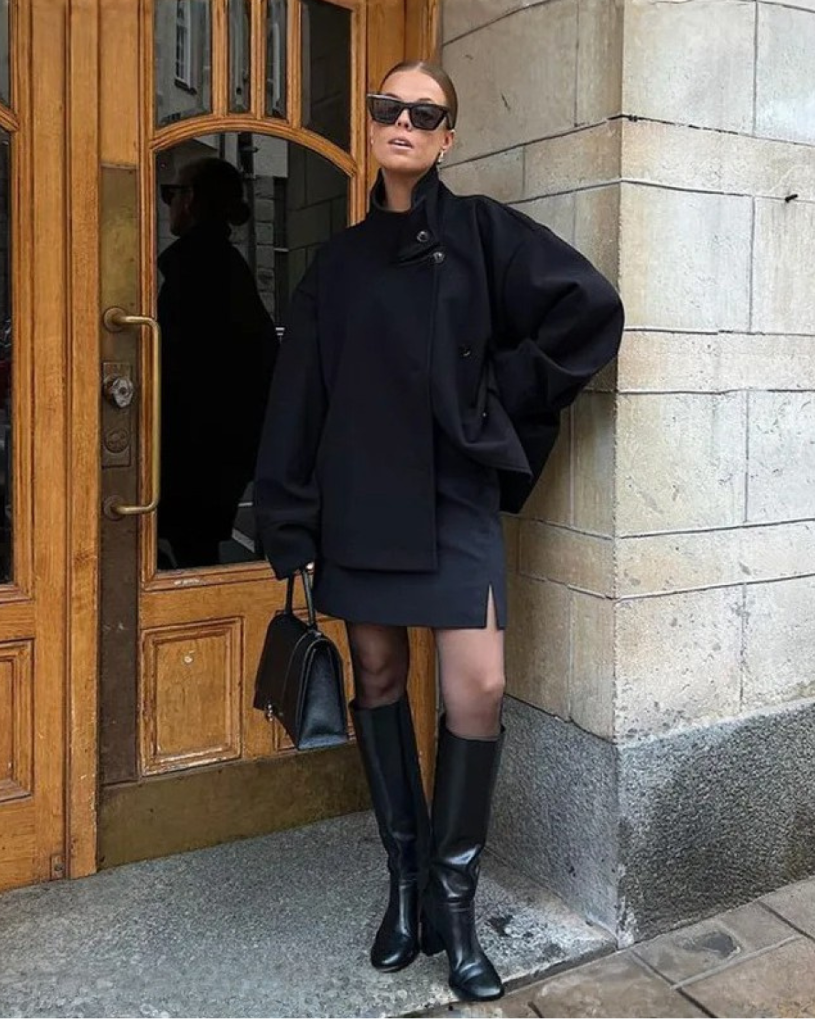 Women's Stand Collar Button Down Coat - Black