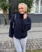 Women's Stand Collar Button Down Coat - Navy