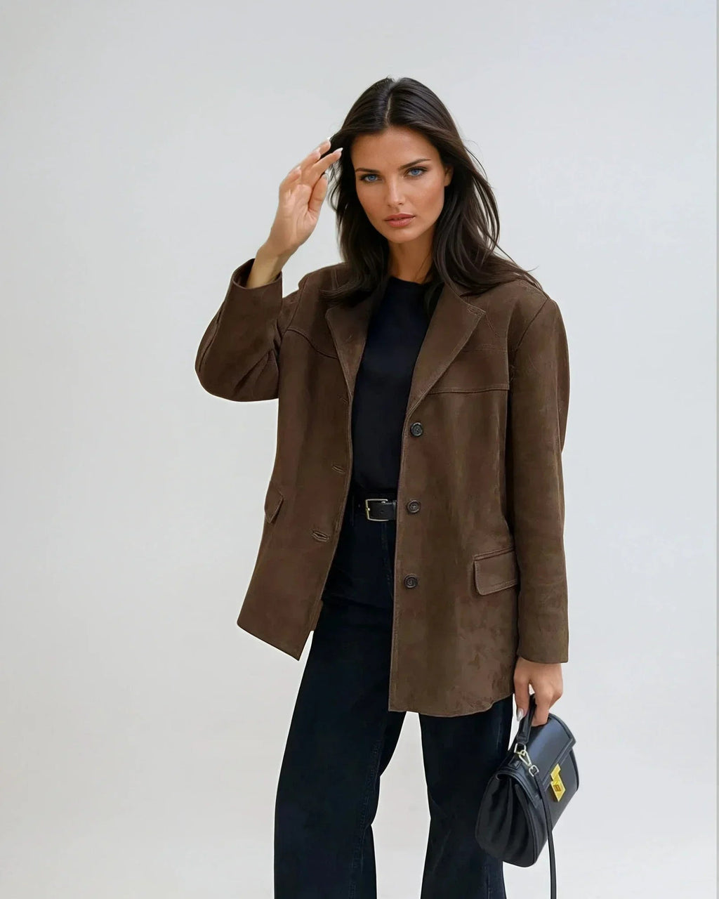 Women's Suede Look Oversized Blazer | Single Breasted Button Up Jacket