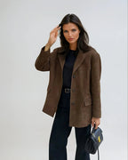 Women's Suede Look Oversized Blazer | Single Breasted Button Up Jacket