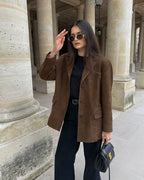 Women's Suede Look Oversized Blazer | Single Breasted Button Up Jacket