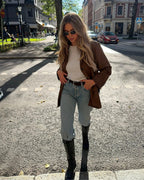 Women's Suede Look Oversized Blazer | Single Breasted Button Up Jacket