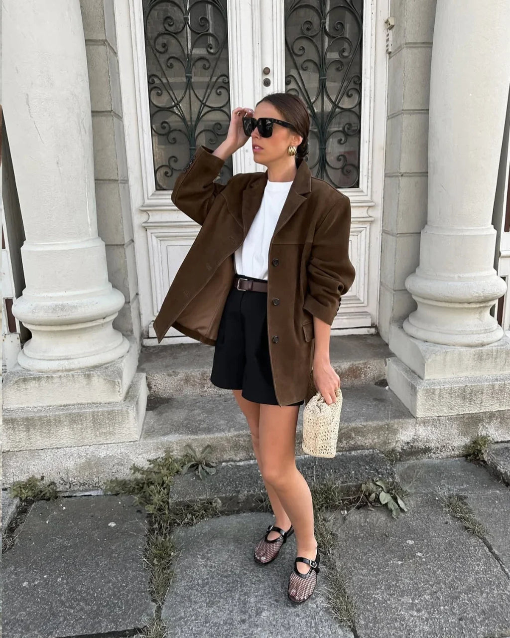 Women's Suede Look Oversized Blazer | Single Breasted Button Up Jacket