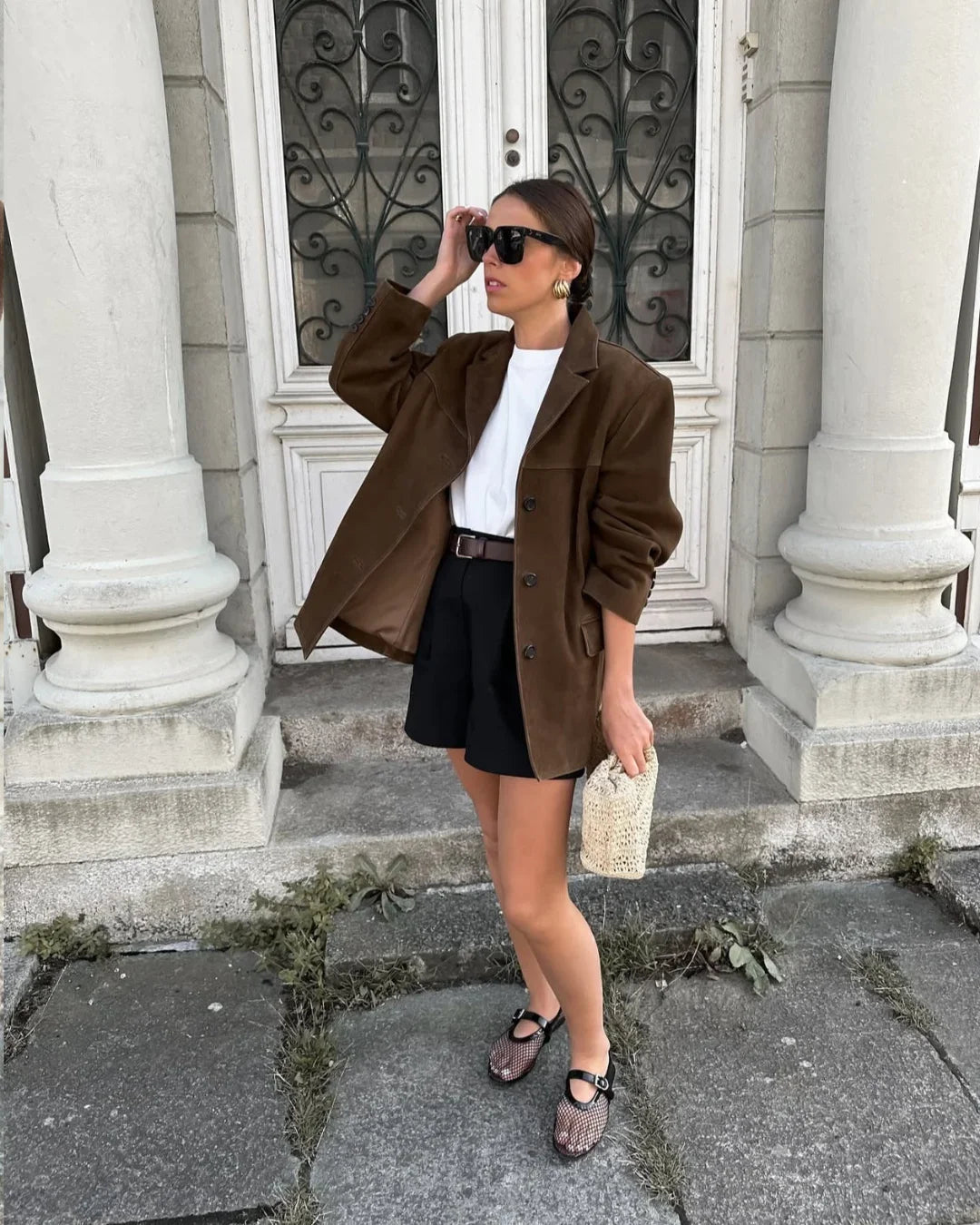 Women's Suede Look Oversized Blazer | Single Breasted Button Up Jacket