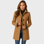 Women's Tailored Stand Collar Coat with Button Front and Pockets