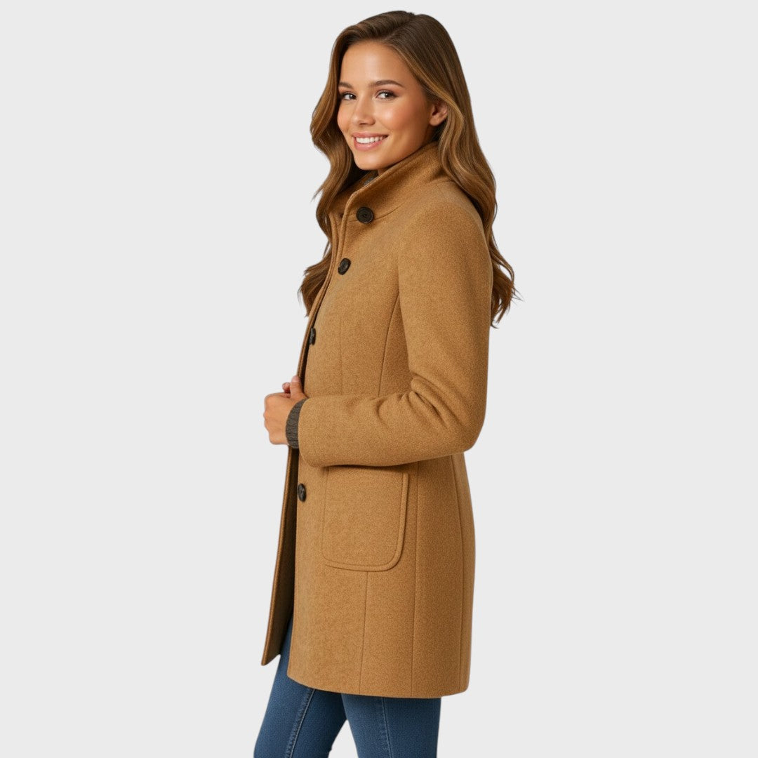 Women's Tailored Stand Collar Coat with Button Front and Pockets