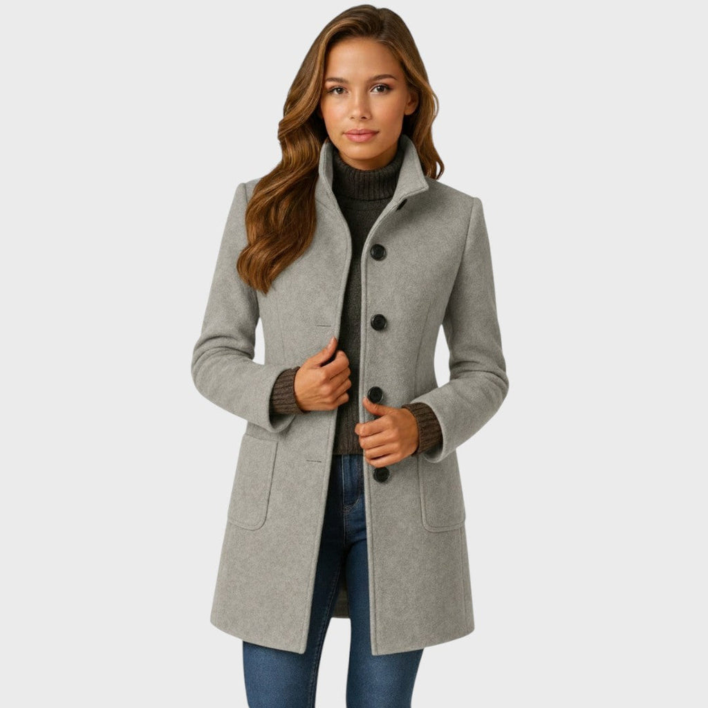 Women's Tailored Stand Collar Coat with Button Front and Pockets
