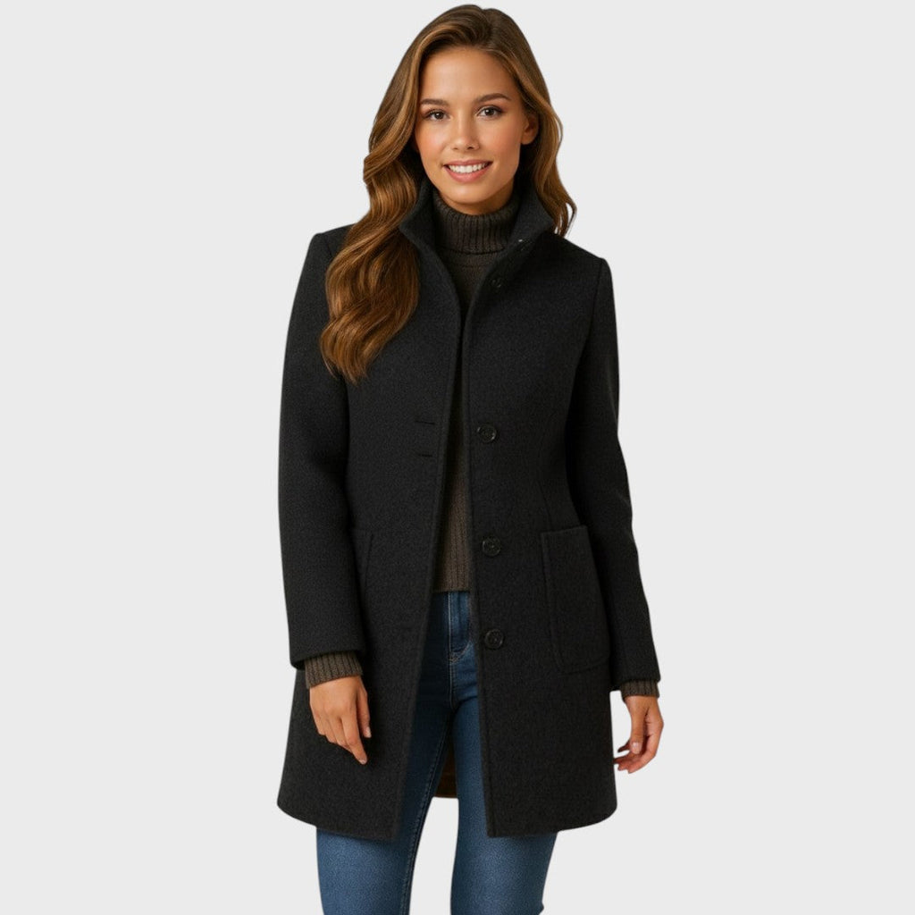 Women's Tailored Stand Collar Coat with Button Front and Pockets