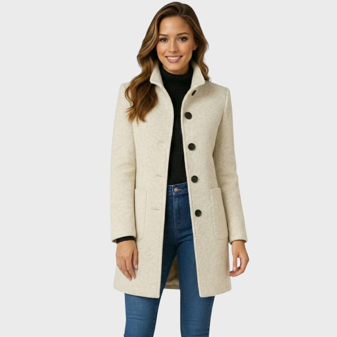 Women's Tailored Stand Collar Coat with Button Front and Pockets