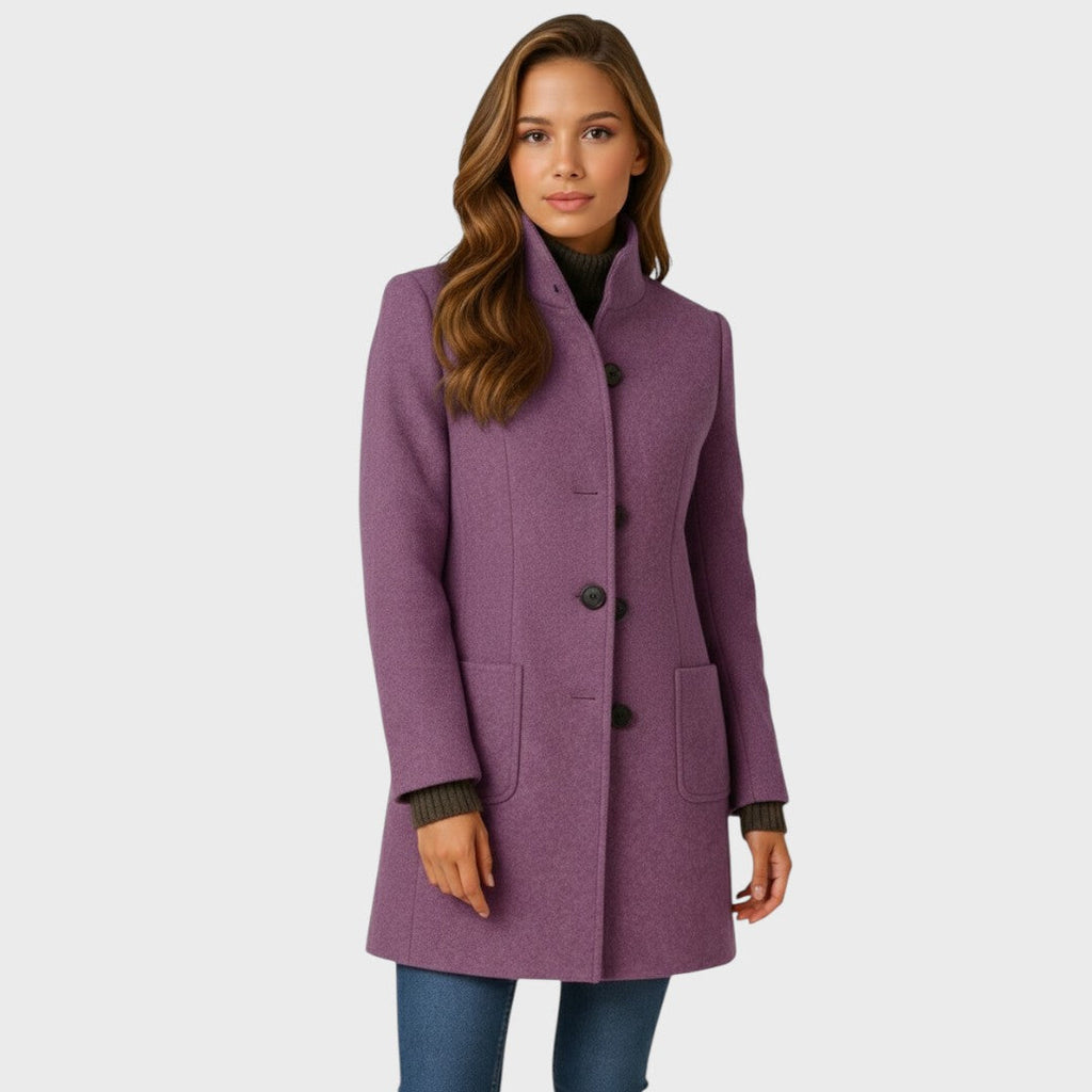 Women's Tailored Stand Collar Coat with Button Front and Pockets