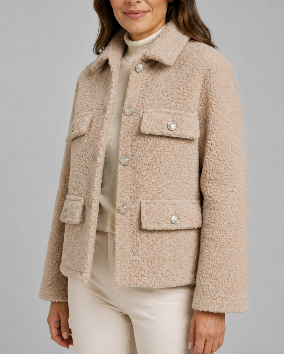 Women's Teddy Fleece Jacket with Collar and Flap Pockets
