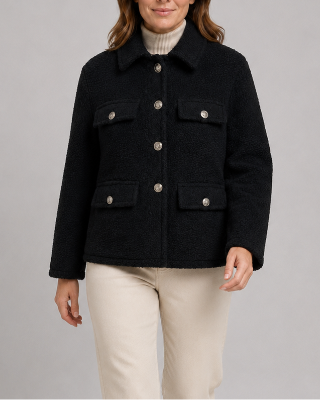 Women's Teddy Fleece Jacket with Collar and Flap Pockets