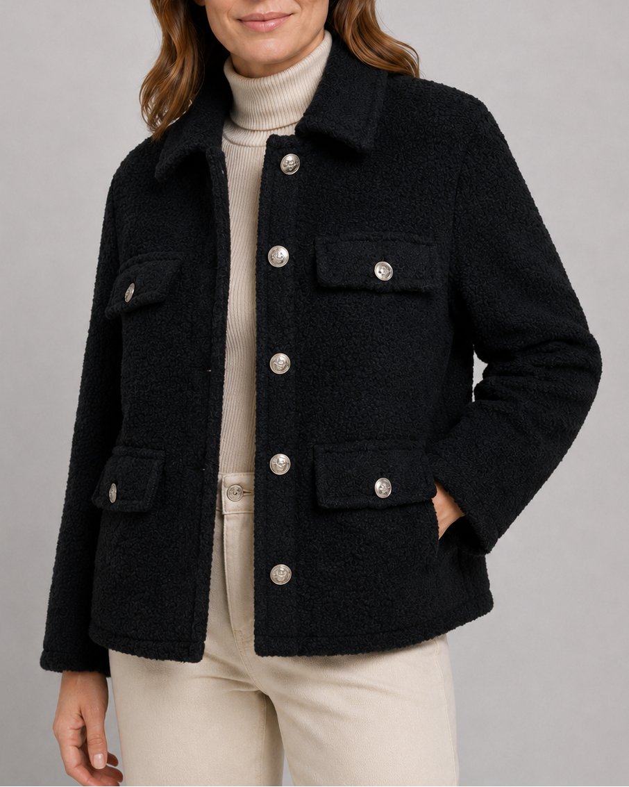 Women's Teddy Fleece Jacket with Collar and Flap Pockets