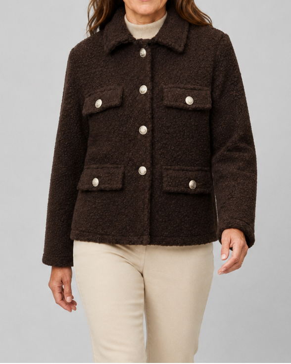 Women's Teddy Fleece Jacket with Collar and Flap Pockets