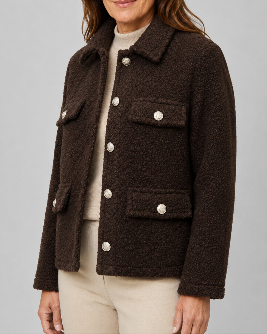Women's Teddy Fleece Jacket with Collar and Flap Pockets