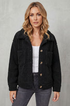 Women's Teddy Fleece Jacket with Button Front and Chest Pockets