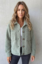 Women's Teddy Fleece Jacket with Button Front and Chest Pockets