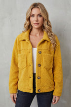 Women's Teddy Fleece Jacket with Button Front and Chest Pockets