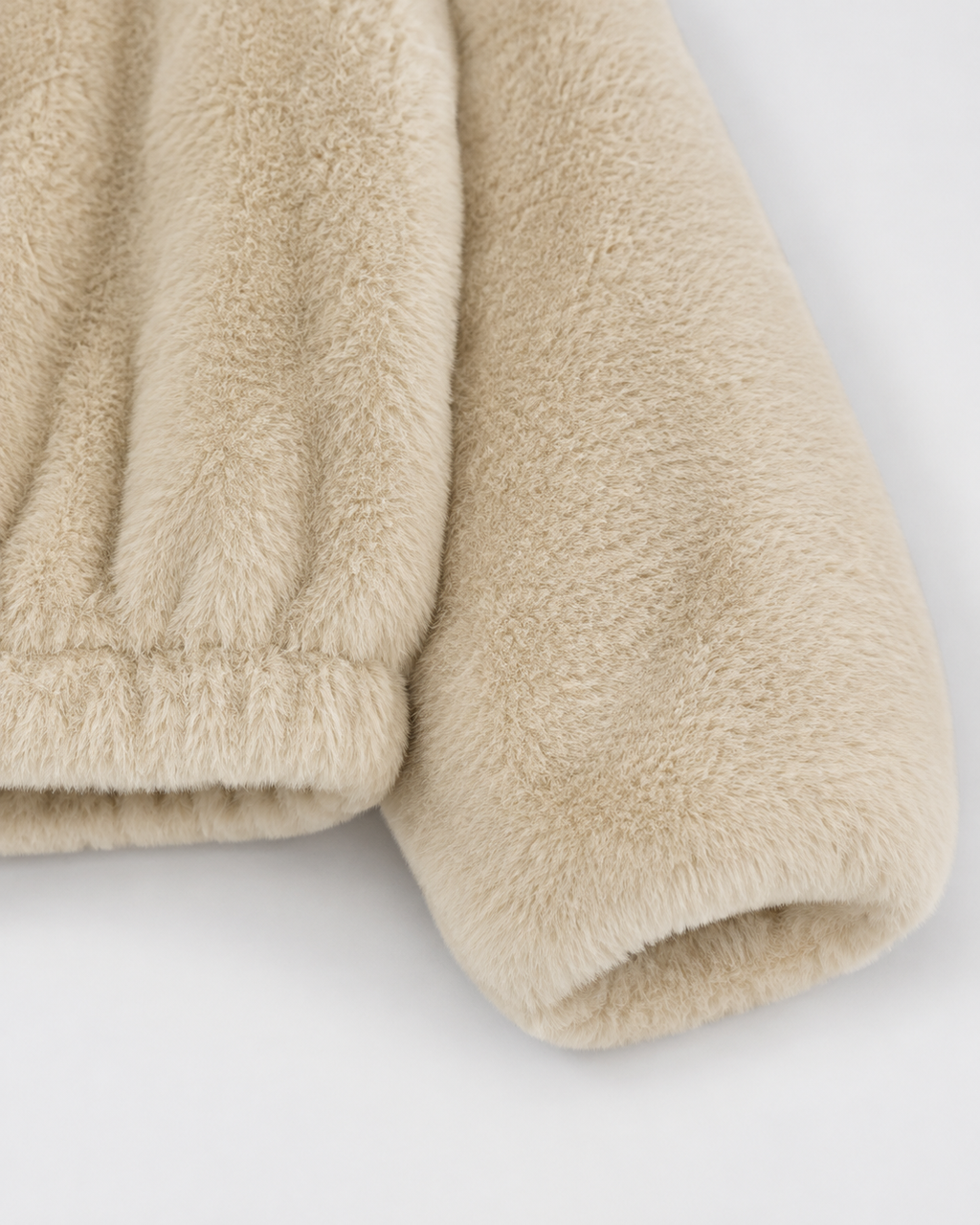 Women's Beige Teddy Jacket with Funnel Neck and Zip Front
