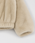 Women's Beige Teddy Jacket with Funnel Neck and Zip Front
