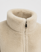 Women's Beige Teddy Jacket with Funnel Neck and Zip Front
