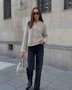 Women's Boucle Teddy Jacket | Collarless Button Up Short Autumn Coat