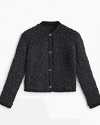 Women's Boucle Teddy Jacket | Collarless Button Up Short Autumn Coat