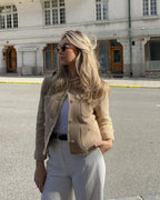 Women's Tweed Boucle Jacket | Collarless Button Up Cropped Blazer